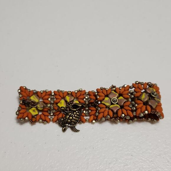 Bracelet Beaded Flowers Turtle Charm Lobster Claw Clasp Beach Vacation Boho - Picture 2 of 6